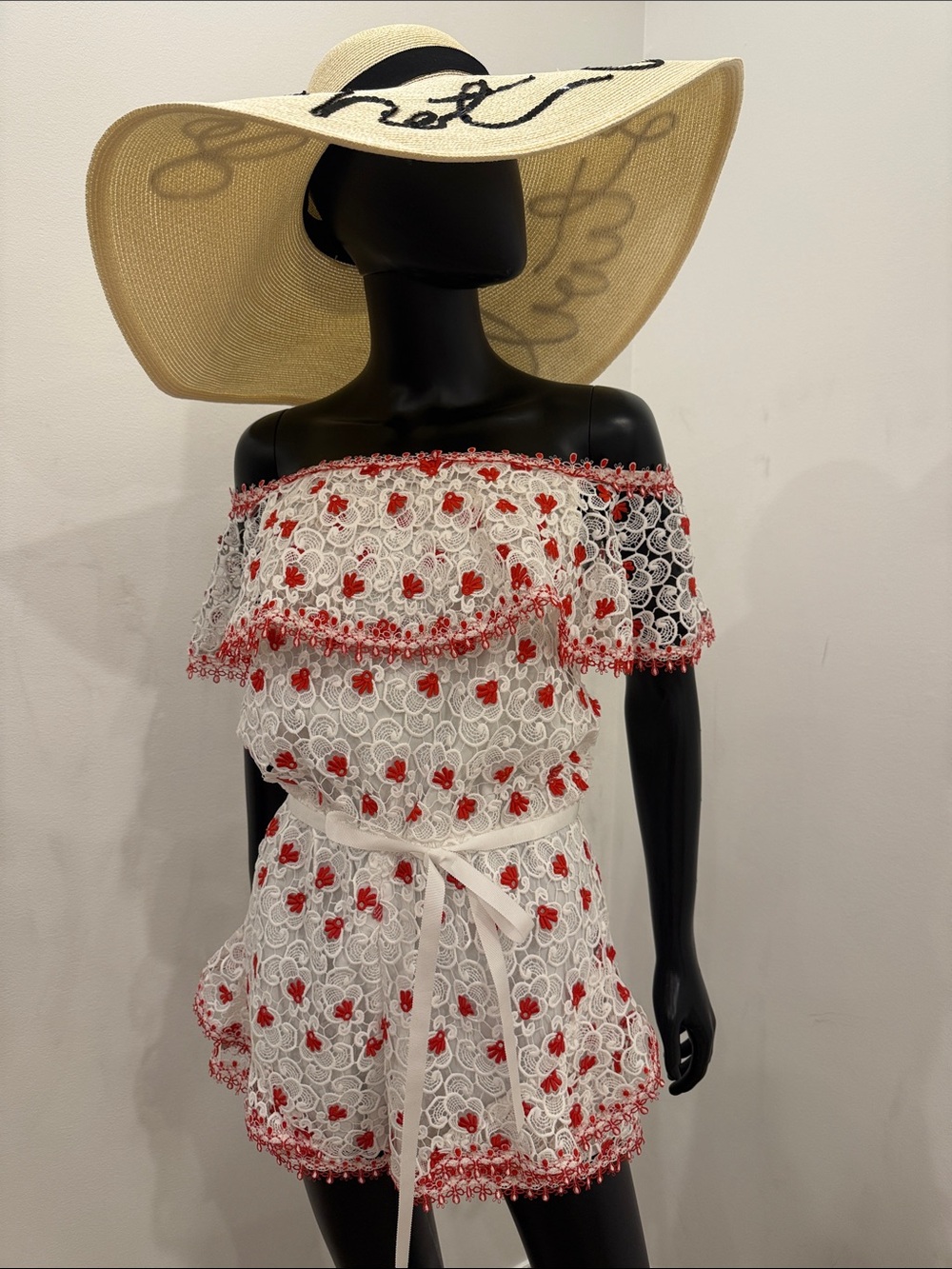 Alexis White and Red Floral Lace Jumpsuits size S